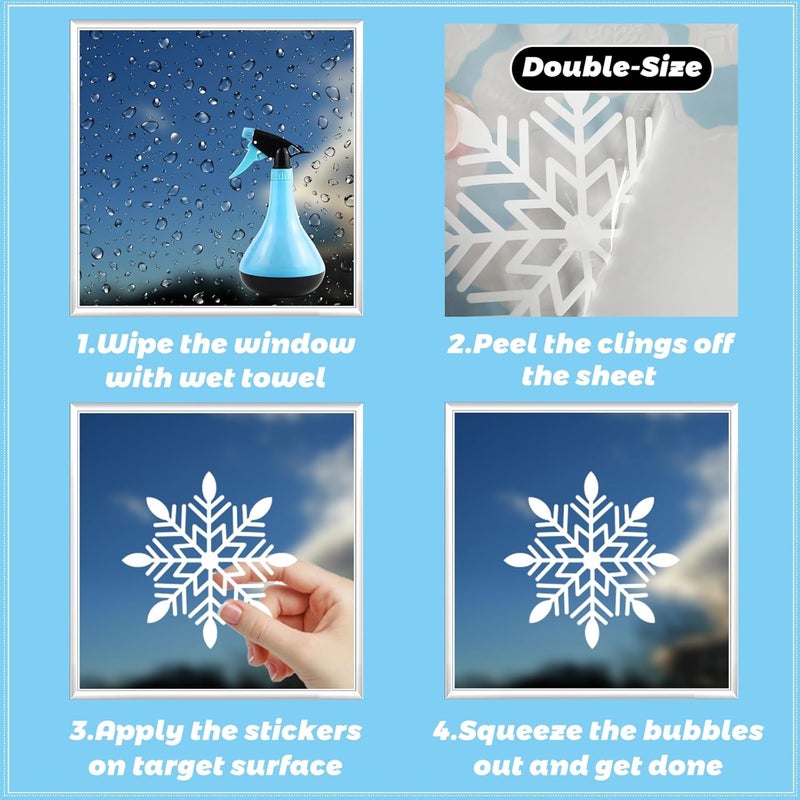 Pseutio 480 PCS Christmas Decorations Window Clings Snowflake Window Clings Stickers for Glass Xmas Decorations - Image 4